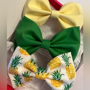 Set of 3 Hair Bows Girls Accessories Fabric Toddlers Summer Pineapple yellow